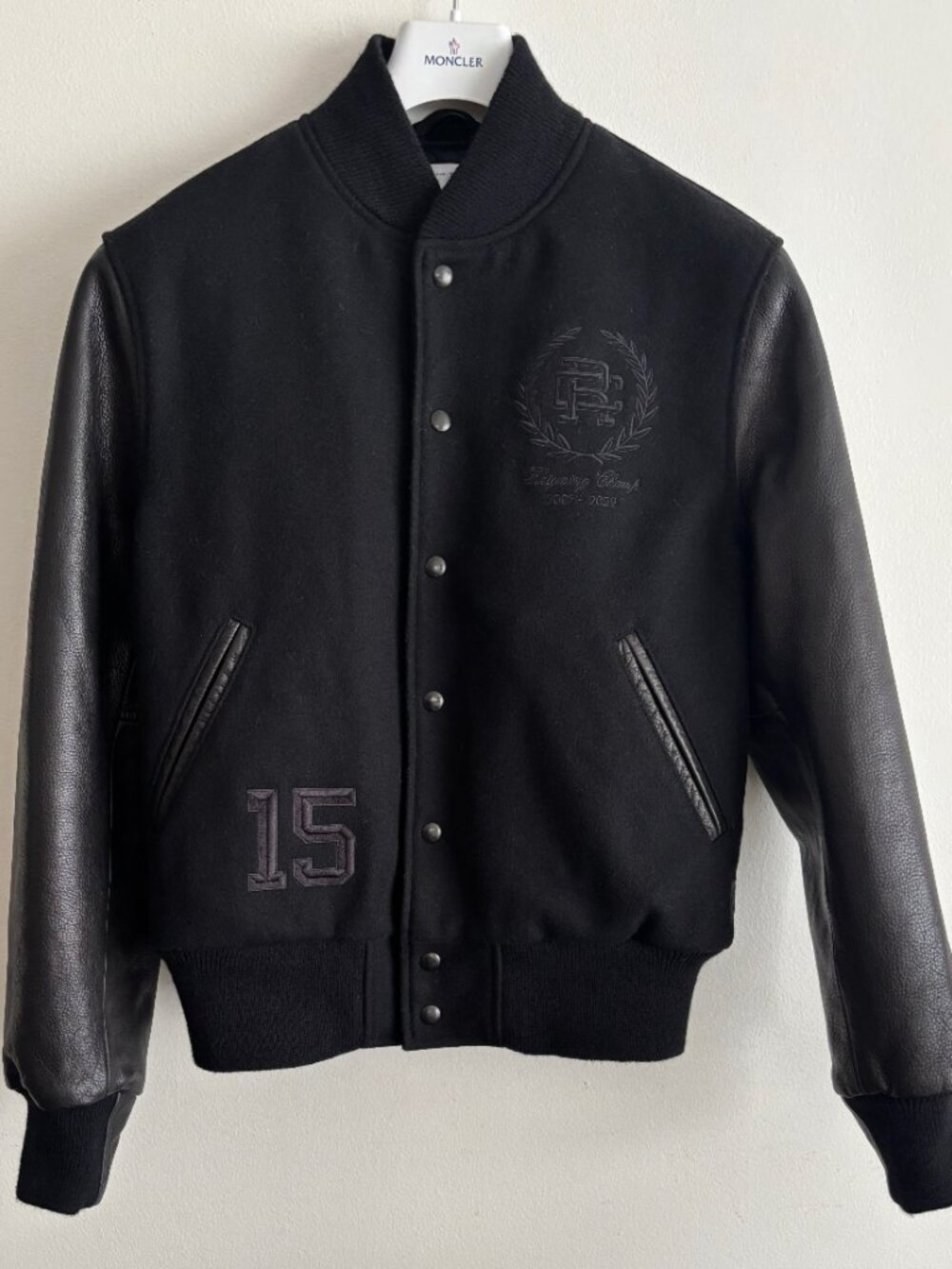 $1200 Reigning Champ Golden Bear Black Leather Wool Varsity Jacket -Small/Medium